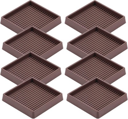 3X3 Square Rubber Caster Cups, Non Slip Furniture Pads - 4 Pack | Anti-Slip Furniture Gripper, Anti Skid Furnitures Feet, Anti Slide Floor Protector for Bed Couch Stoppers, Brown