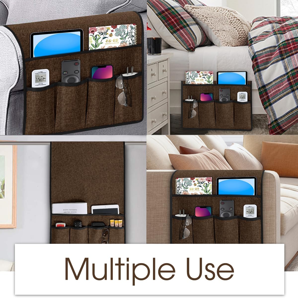 Joywell Remote Caddy Couch Remote Control Holder for Recliner Sofa Armrest Organizer Non Slip Arm Chair Caddie with 6 Pocket Storage for Magazine, Tablet, Phone, iPad, Black