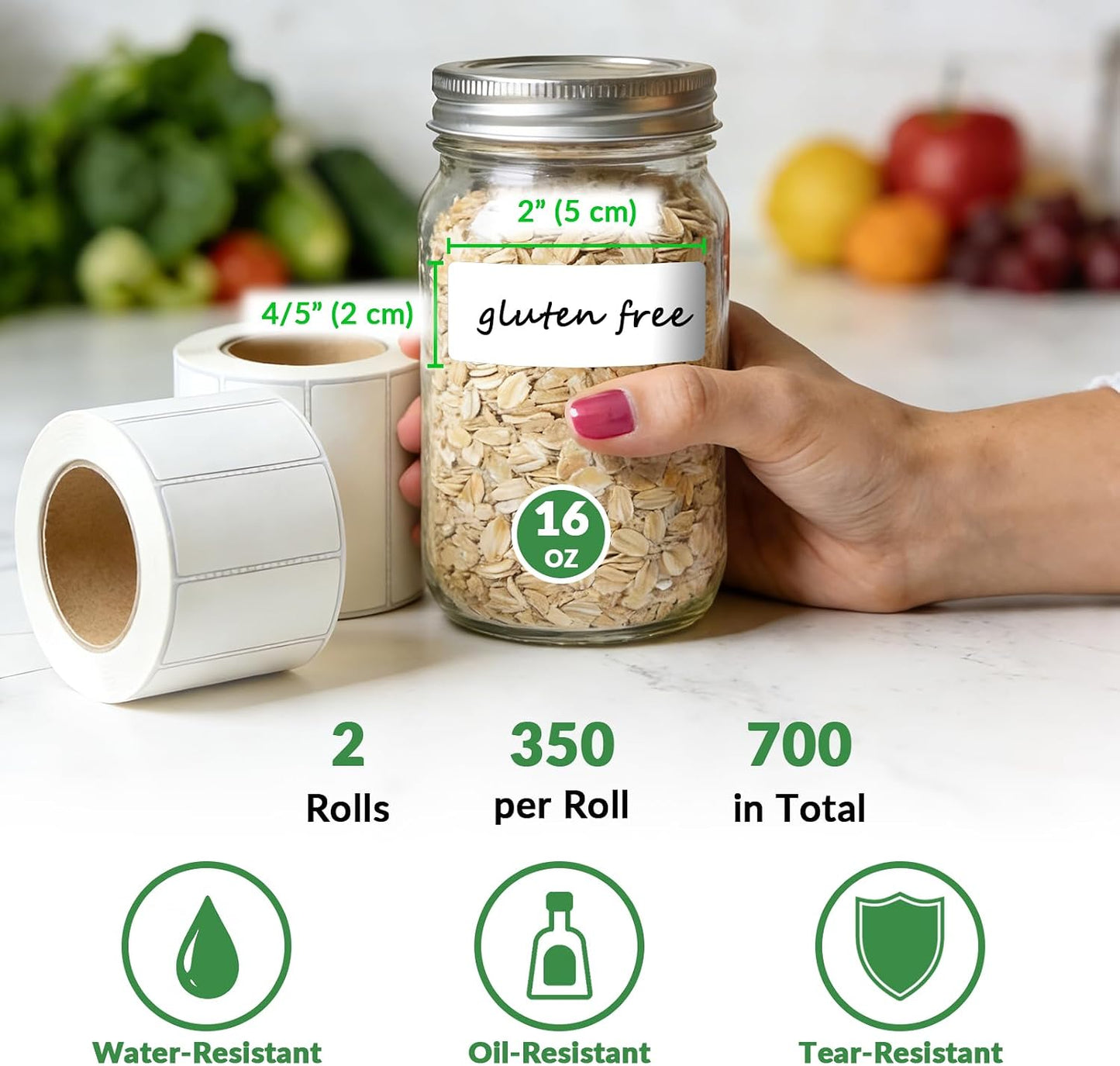 Removable Freezer Labels, 4/5" x 2", 2 Roll (Blank) | With perforated lines, writable, remove no residue, waterproof & oilproof, 350 labels per roll, for meal prep containers