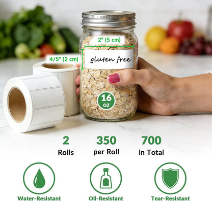 Removable Freezer Labels, 4/5" x 2", 2 Roll (Blank) | With perforated lines, writable, remove no residue, waterproof & oilproof, 350 labels per roll, for meal prep containers