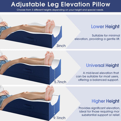 CushZone Leg Pillow, Leg Elevation Pillow with Pad and Memory Foam, Height Adjustable Bolster Pillow for Legs, Leg Pillow Elevation Blood Circulation, for Post-Surgery, Grey