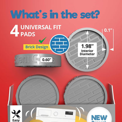 Slim Fit Grey Anti Vibration Pads for Washing Machine, 4 Pack | Only 0.60in thick, fits feet up to 1.98in. Works as washer & dryer leveling pads or stabilizer mat, multi-layer rubber