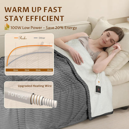 Heated Throw Blanket, 5 Heat Levels, 3 Hours Auto-Off, White | ETL & FCC certified, 50" × 60", OEKO-TEX fabric, machine washable, 100W low energy