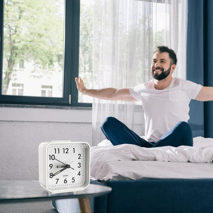 Analog Alarm Clock, Silent Non Ticking Table Clock, Travel Bedside Clock with Snooze, Night Light, Ascending Beep Sounds, Battery Operated Loud Small Clocks for Bedroom Travel Office, Black