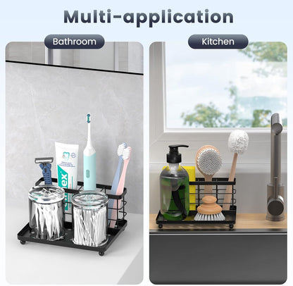 Luxspire Toothbrush Holders for Bathroom, Stainless Steel, 6 Slots, Black | Toothbrush Holders With Drainage, For Bathroom Countertop & Kitchen Sink, Bathroom Accessories
