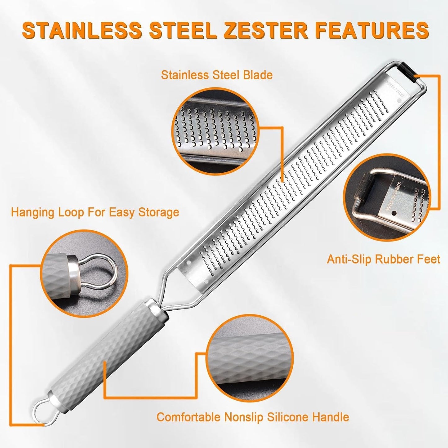 Stainless Steel Lemon Zester, Cheese & Vegetable Zester Grater With Handle | Extra Sharp Blade | Silicone Handle | Blade Cover | Parmesan, Cheese, Lemon, Garlic, Nutmeg, Chocolate, Fruits, Ginger Grater