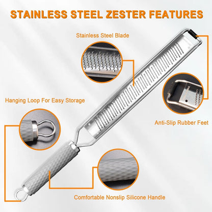 Stainless Steel Lemon Zester, Cheese & Vegetable Zester Grater With Handle | Extra Sharp Blade | Silicone Handle | Blade Cover | Parmesan, Cheese, Lemon, Garlic, Nutmeg, Chocolate, Fruits, Ginger Grater