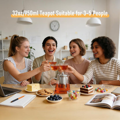 Baalaka Glass Teapot 18.6oz/550ml, Tea Pot with Removable Infusers for Loose Tea, Borosilicate Glass Tea Kettle Tea Maker Stovetop for Camping, Tea Infuser for Loose Leaf Tea Travel | Borosilicate glass tea kettle with infuser; steel strainer for loose
