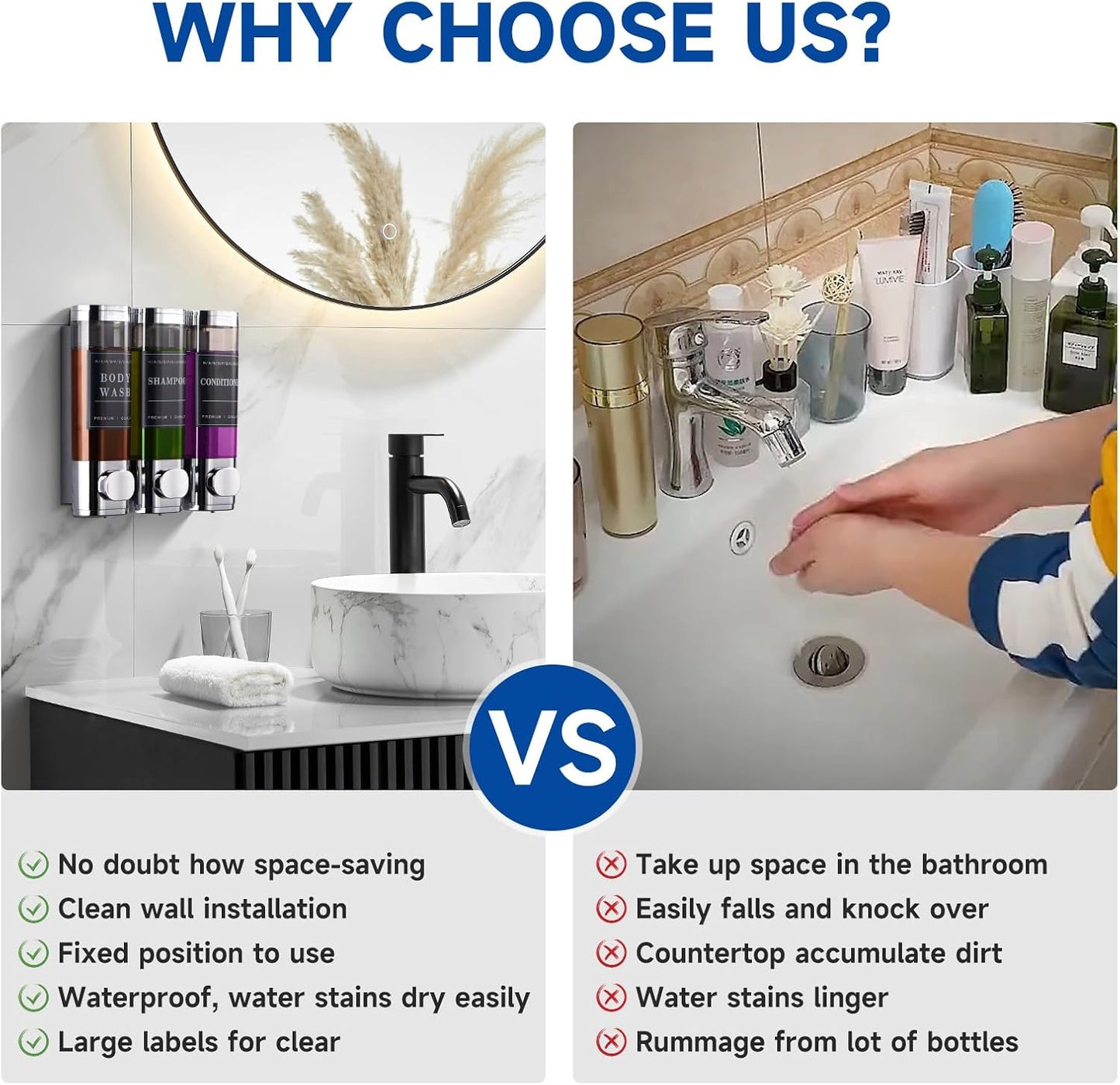 Cabo Deseado Shower Soap Dispenser Wall Mounted No Drill Shampoo Dispenser for Shower Wall Shampoo and Conditioner Dispenser Bathroom Hotel 3 * 350ml Gungray with Labels