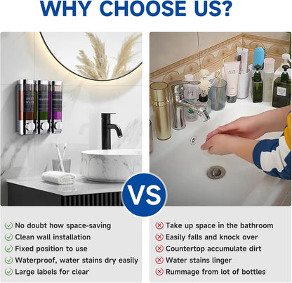 Cabo Deseado Shower Soap Dispenser Wall Mounted No Drill Shampoo Dispenser for Shower Wall Shampoo and Conditioner Dispenser Bathroom Hotel 3 * 350ml Gungray with Labels