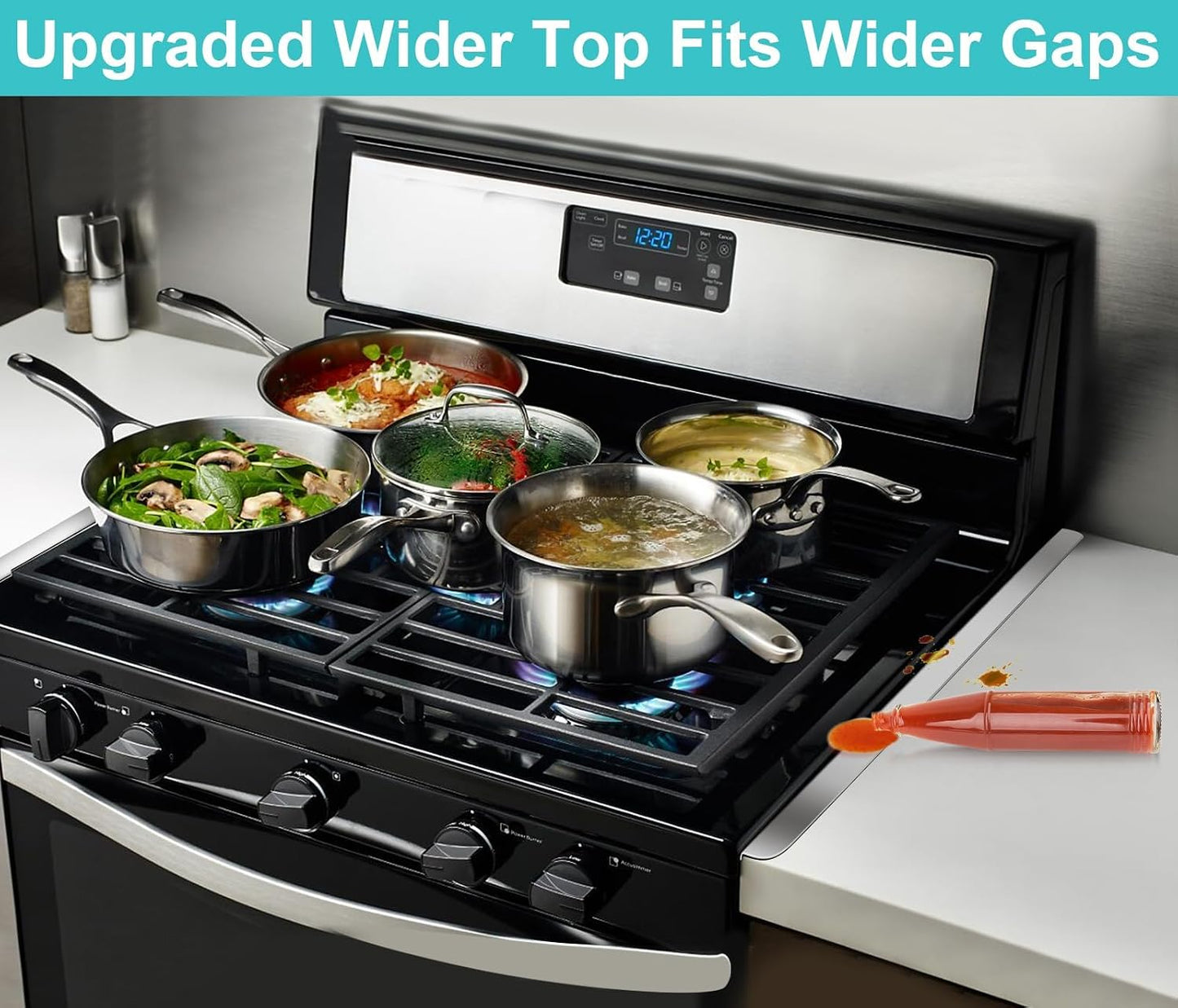Stove Cover, Stove Guard, Stainless Steel Stove Gap Covers, Heat Resistant & Easy to Clean Stove Counter Gap Cover, Kitchen Stove Counter Gap Cover Eliminates Gap Between Counter & Appliances (2 pcs)