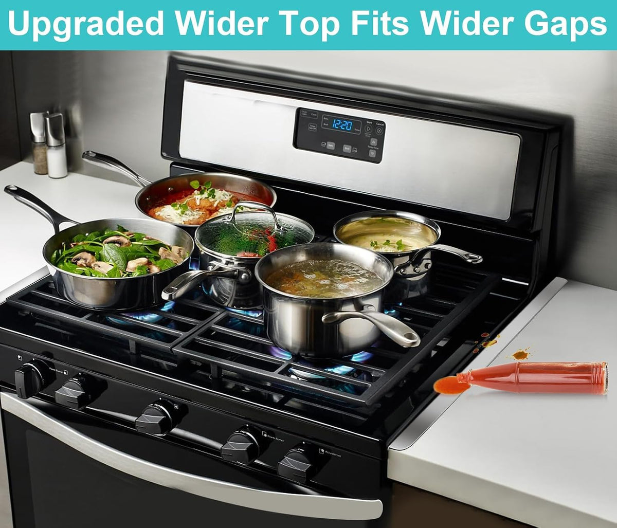 Stove Cover, Stove Guard, Stainless Steel Stove Gap Covers, Heat Resistant & Easy to Clean Stove Counter Gap Cover, Kitchen Stove Counter Gap Cover Eliminates Gap Between Counter & Appliances (2 pcs)