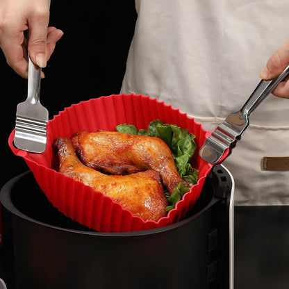 2Pcs Air Fryer Silicone Liners Fit 3-5QT Air fryer, Reusable Food Grade Silicone Air fryer Liners Baking Tray Basket Accessories(Round, 6.5 Inch)