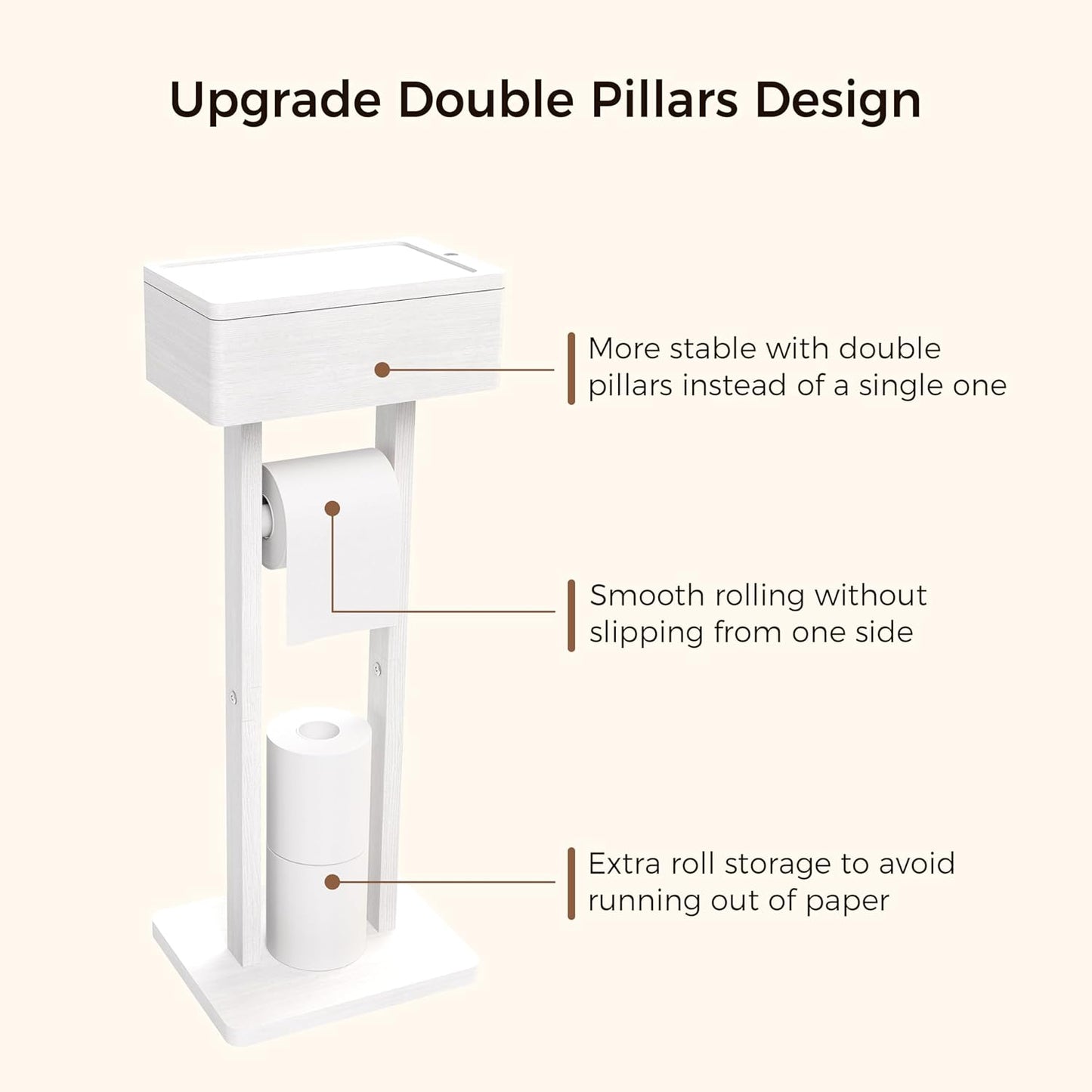 4-in-1 Black Toilet Paper Holder Stand with Storage Shelf Box, 360° Rotating Bamboo Free Standing Toilet Tissue Roll, Toilet Wipes Dispenser Organizer, Temporary Desktop for Bathroom (Patent) | 360° Rotating Bamboo Free Standing Toilet Tissue Roll,