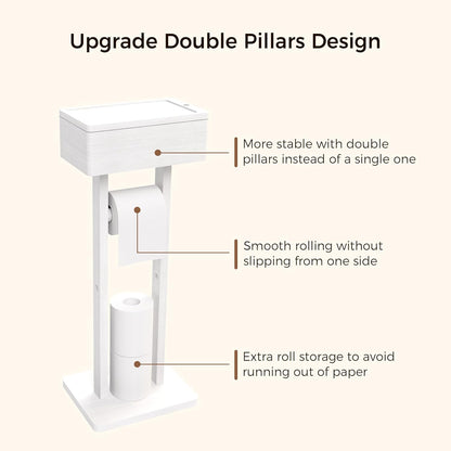 4-in-1 Black Toilet Paper Holder Stand with Storage Shelf Box, 360° Rotating Bamboo Free Standing Toilet Tissue Roll, Toilet Wipes Dispenser Organizer, Temporary Desktop for Bathroom (Patent) | 360° Rotating Bamboo Free Standing Toilet Tissue Roll,