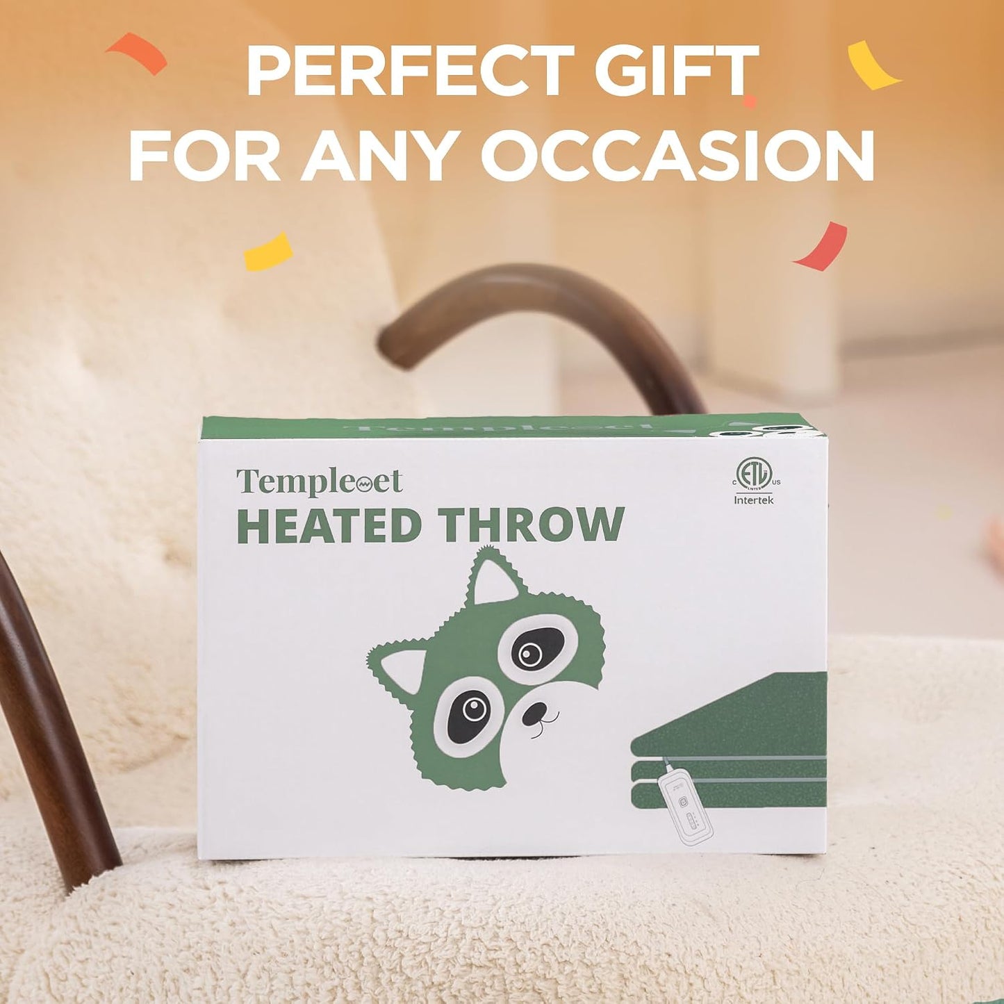 Templewet Heated Blanket Throw 50" x 60",Cute Electric Blanket,Racoon | Timer Settings,Auto Off,Soft Sherpa Heated Throw Blanket,Machine Washable,Fast Heating for Sofa Bed Office Use,Gifts for Mom