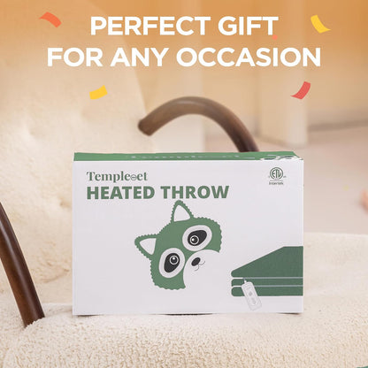 Templewet Heated Blanket Throw 50" x 60",Cute Electric Blanket,Racoon | Timer Settings,Auto Off,Soft Sherpa Heated Throw Blanket,Machine Washable,Fast Heating for Sofa Bed Office Use,Gifts for Mom