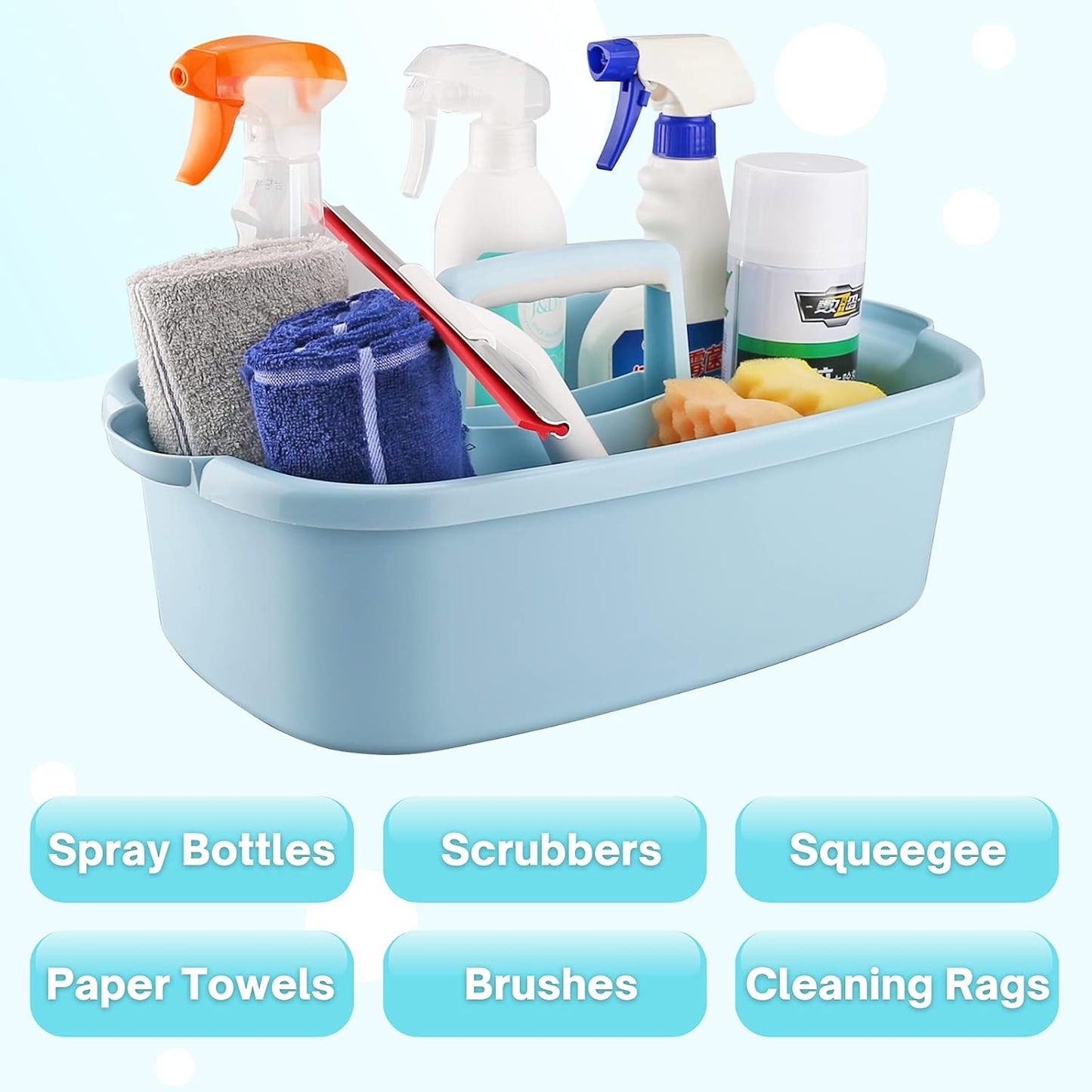 Cleaning Caddy Organizer with Handle, Gray Plastic Bucket for Cleaning Supplies Products, Cleaning Tool Storage Tote, 2 Pack
