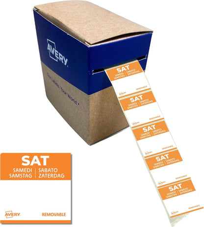 Avery Removable, Hand Writable, Food Day Labels, Wednesday, Strong Adhesive, 25 x 25 mm, Red, 1000 Labels, Preprinted Design (DLSWEDREV-1000)