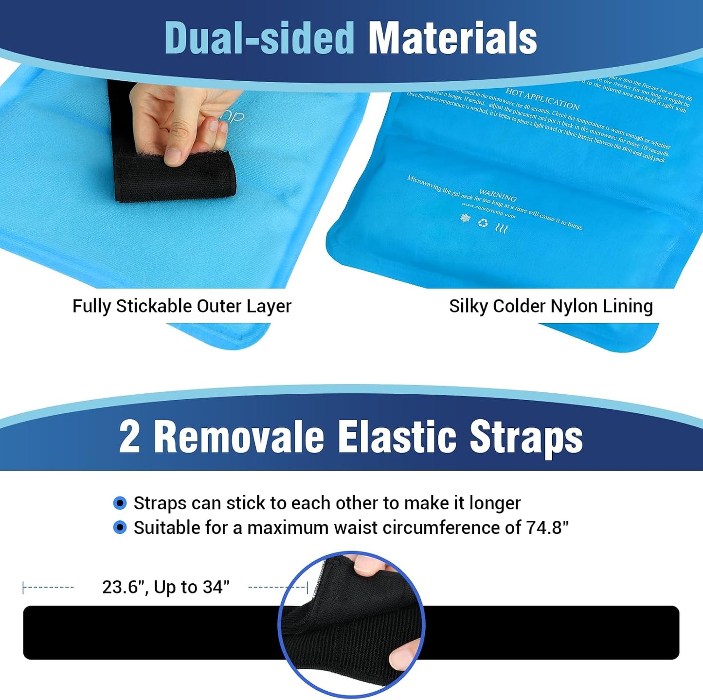 Comfytemp Gel Ice Packs for Injuries Reusable, FSA Eligible HSA, Hot Cold Compress Soft Ice Packs, Pain Relief for Ankles, Knees, Wrist, Shoulders, Back and More, Recovery Items for Men Women, 2Packs