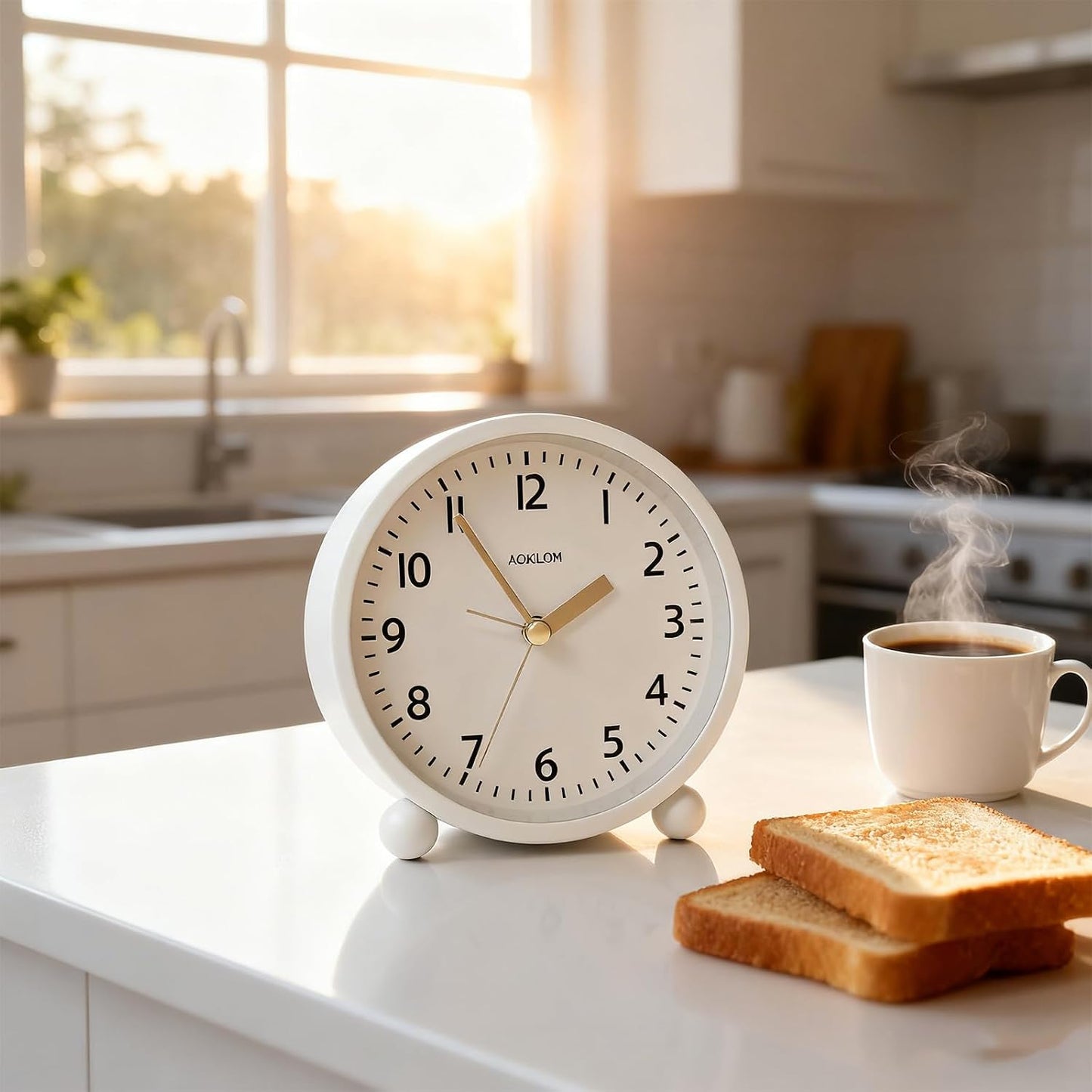 Analog Alarm Clock, Non-Ticking Silent Travel Small Clock, Battery Operated with On-Demand Light, Easy Set Gentle Wake, Ideal Decor for Bedroom, Bedside, Desk,Office(White)