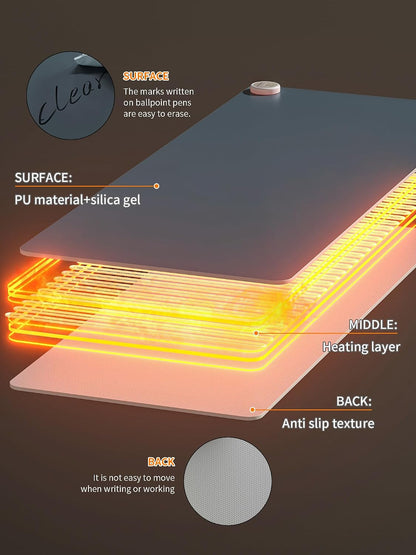 Heated Desk Pad 31.5×13 Inch - 3-Speed Touch Control Large Heated Mouse Mat with 3-Hour Auto Shut-Off, Non-Slip Silicone Eye Protection Warm Desk Mat for Office and Home (Light Gray)