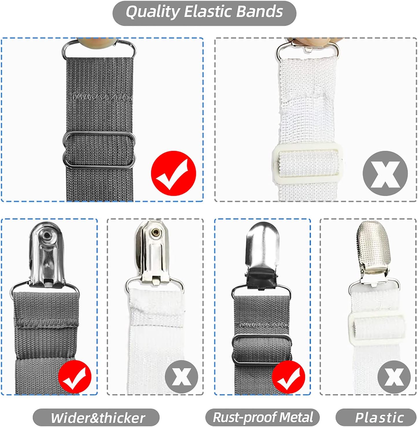 Bed Sheet Straps, Easy to Install Sheet Straps, Fitted Sheet Clips, Adjustable Sheet Fasteners, Say Goodbye to The Messy Sheets (Gray-4 Pcs)