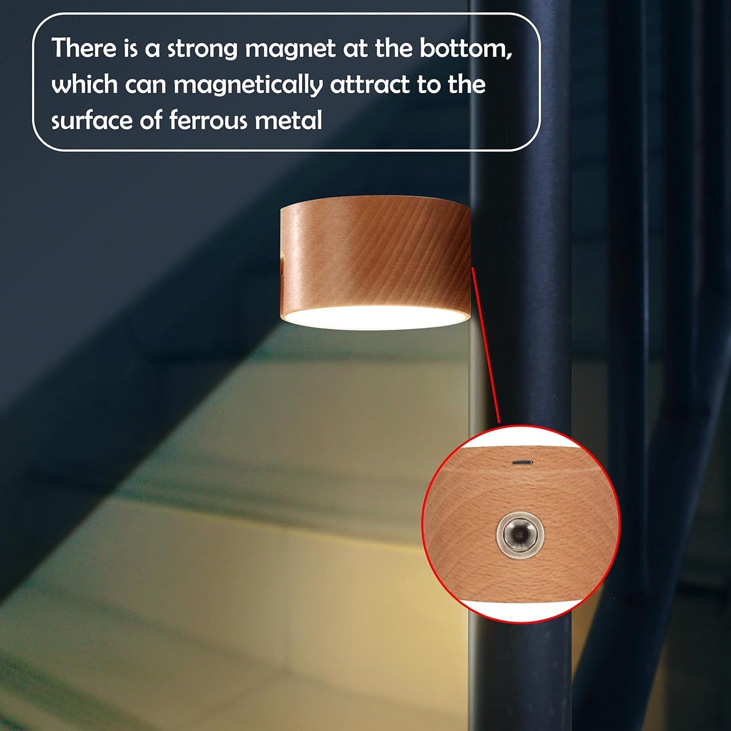 Wooden Wall Sconce 360° Rotatable Magnetic Stick on Bedside- Beech,1 PCS | Wall light self adhesive,dimmable touch control. USB-C port, minimalist style in hallways,closets,desk,reading,ambient