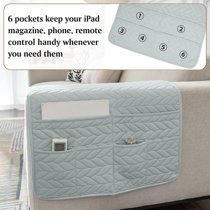 Remote Control Holder for Recliner, Sofa Armrest Organizer with Non-Slip Base, Tv Remote Holder Couch Caddy Armchair Caddy Bedside Organizer with 6 Pockets for Magazine, Tablet, Phone (Beige)