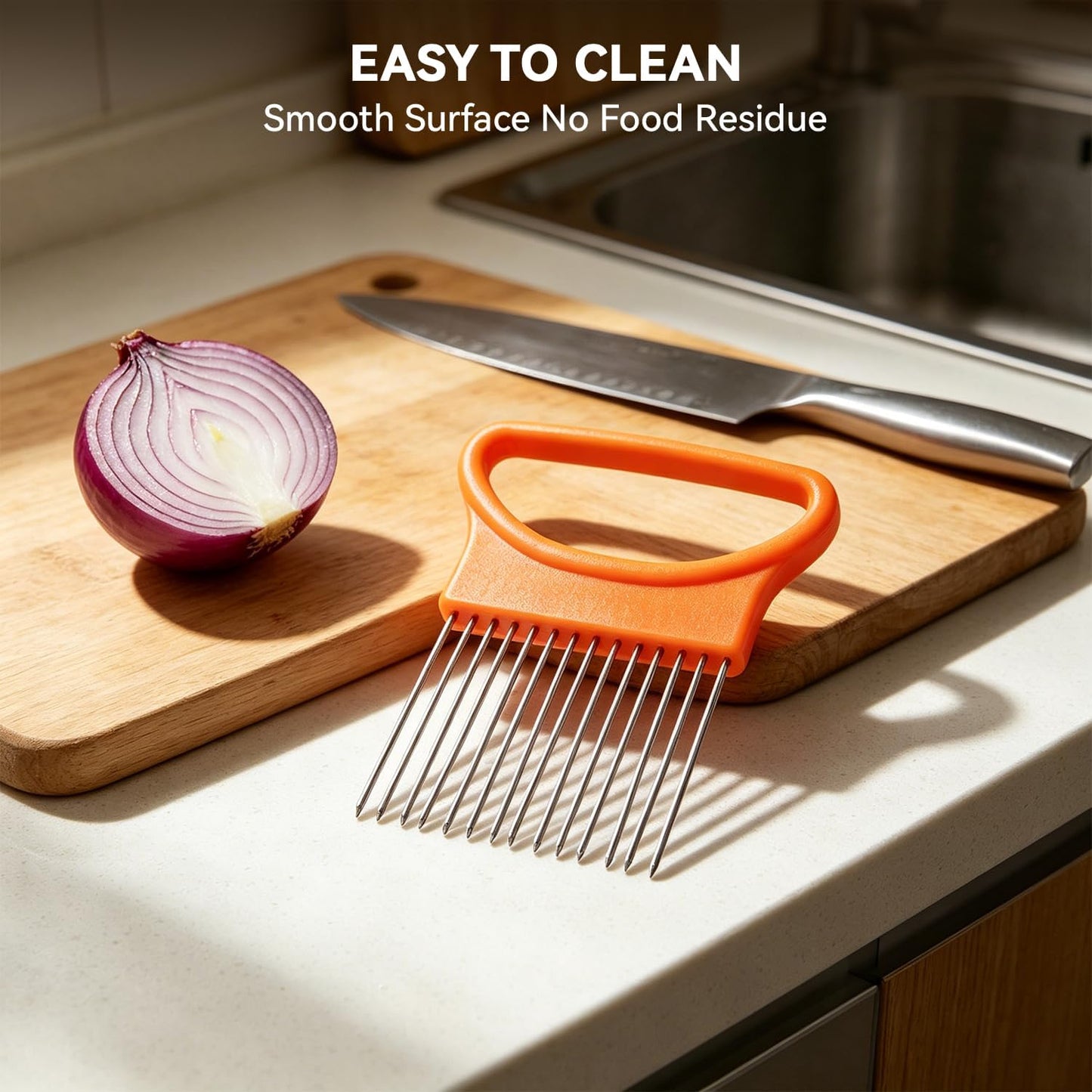 Onion Holder for Slicing - Stainless Steel Vegetable & Fruit Slicer Assistant Tool, Multi-Purpose Onion Tomato Cutter for Potato, Avocado, Egg & Meat Chopping (Blue)