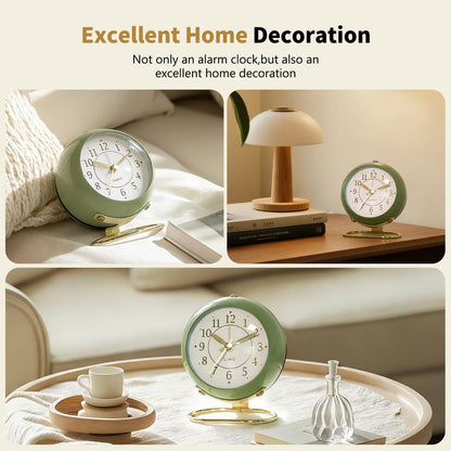 Analog Alarm Clock, Retro Small Desk Clock with Night Light, Backlight Cute Simple Design, Silent Non-Ticking, Battery Powered, Clock for Bedroom,Travel,Kitchen,Bedside Desktop Decor