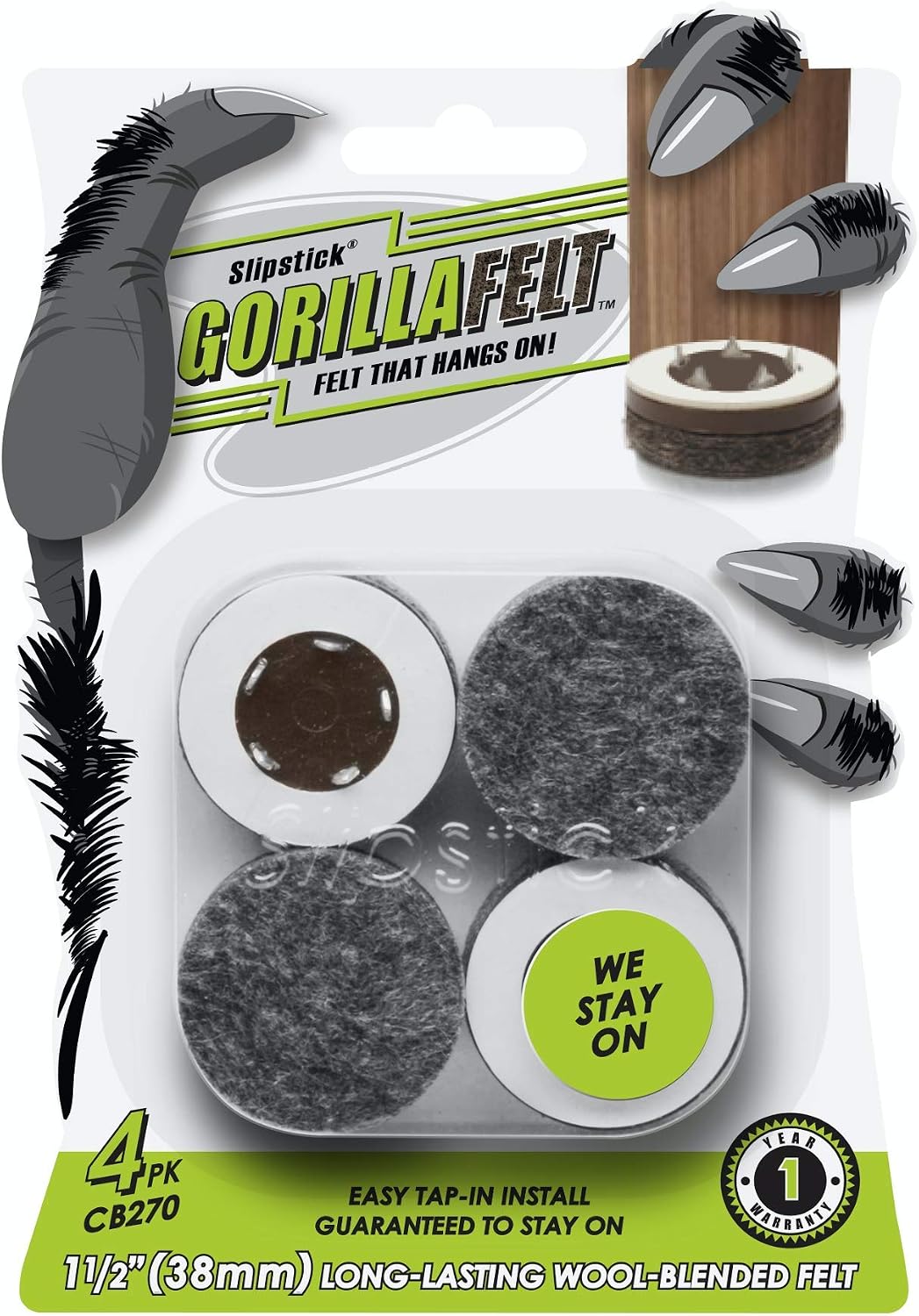 Slipstick Gorilla Felt Furniture Pads (189 Piece Variety Pack) Premium Furniture Pads & Chair Leg Floor Protectors for Hardwood Floors & Hard Surfaces