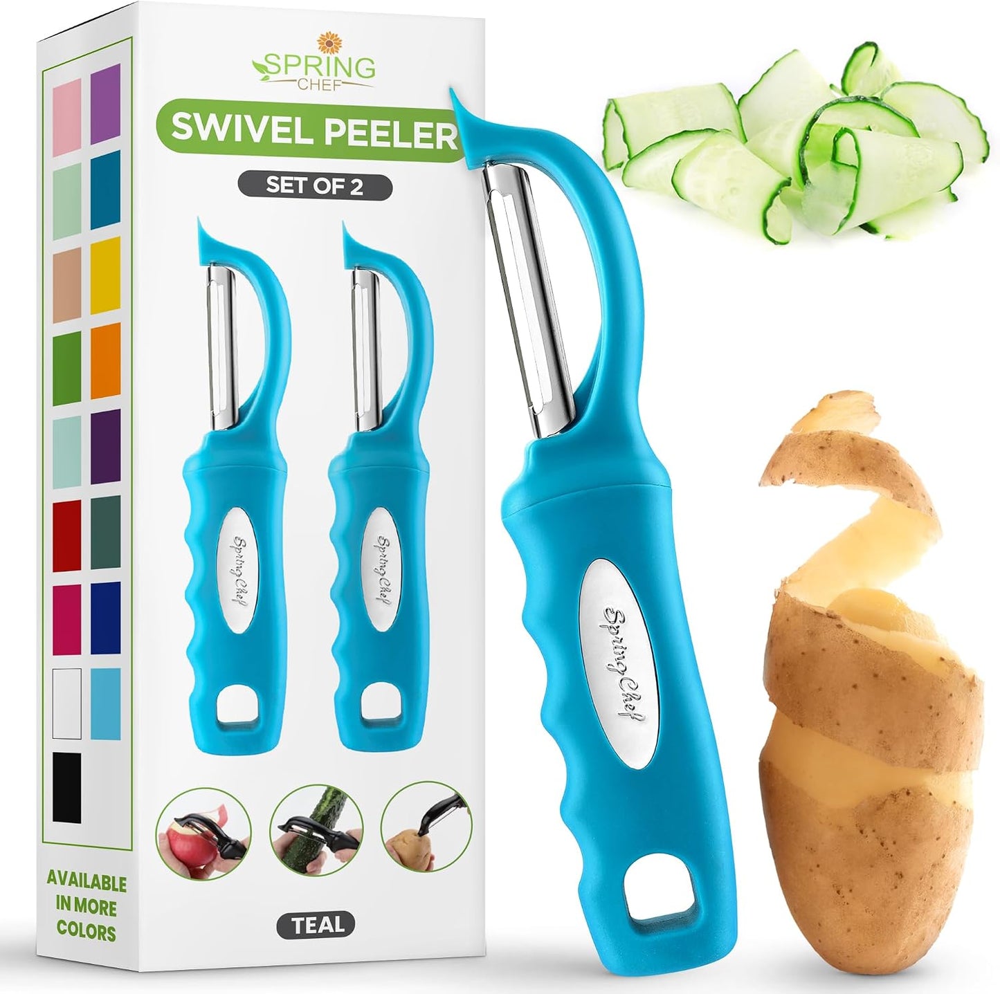Spring Chef Swivel Potato Peeler for Kitchen w/ Soft Grip Handle, Mango | Premium Vegetable Peeler w/ Sharp Stainless Steel Blades, Multifunctional Food Peeler for Apple, Carrot, Cucumber, Fruit
