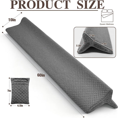JZHLLA Triangle Bed Gap Filler King, Prevent Items from Falling | High Density Foam Headboard Gap Filler Pillow with 2 PCS Pockets and Removable Washable Cover Grey