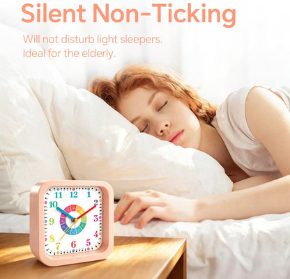 Loud Alarm Clock for Heavy Sleepers, 4.5" Simple Square Analog Alarm Clocks with Silent Movement Battery Operated Easy-to-Read Dial, Plastic Small Desk Clock for Bedroom Teens Seniors, Black