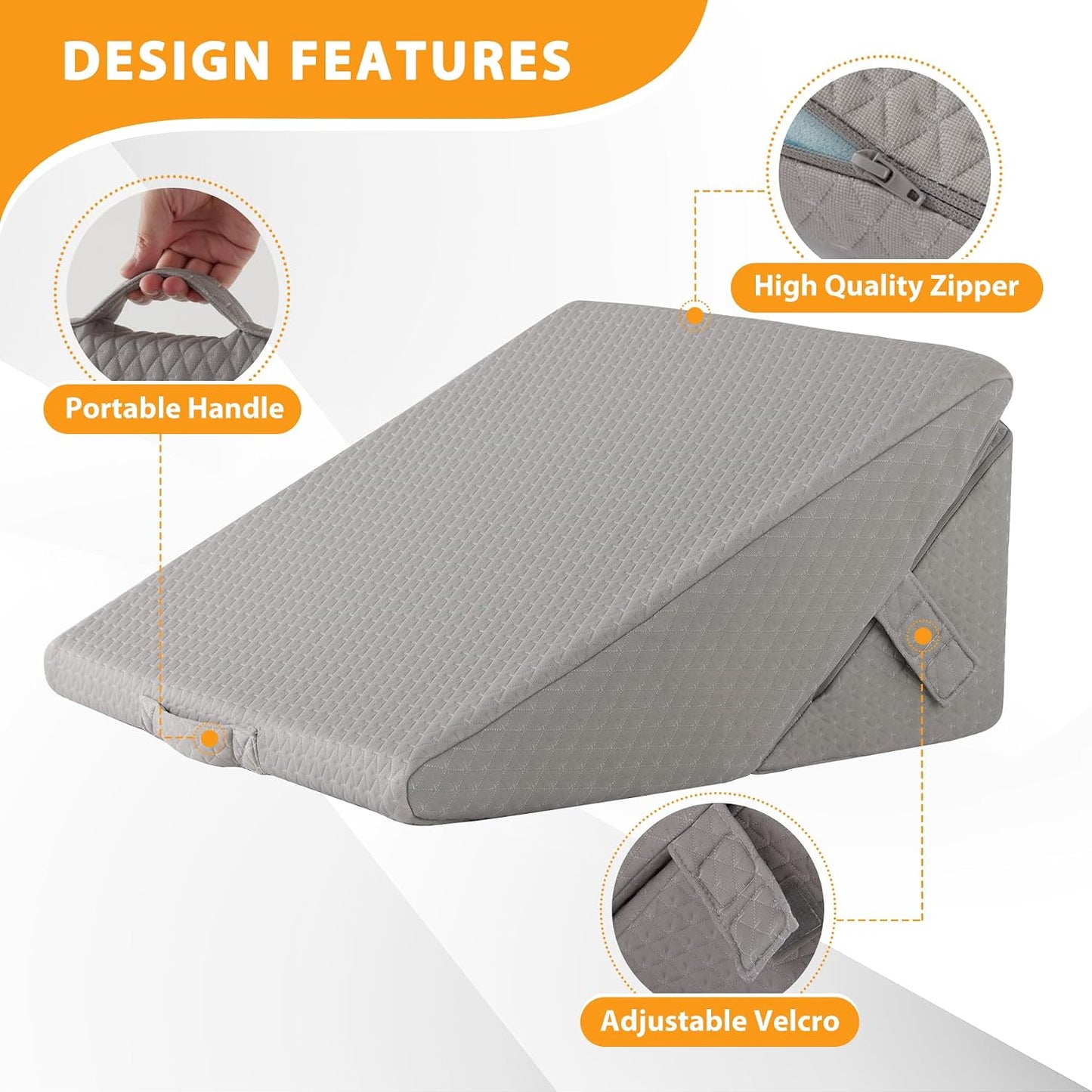 Ruqmuis Wedge Pillow Set for After Surgery, 3PCS Adjustable 9&12 Inch Bed Wedge Pillow for Sleeping, Incline Pillow Wedge for Headboard, Post Surgery, Acid Reflux, Neck&Back Support, White/Grey