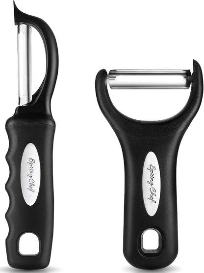 Spring Chef Swivel Potato Peeler & Julienne Vegetable Peeler w/Soft Handle | Premium Multifunctional Peelers for Kitchen with Sharp Stainless Steel Blades & Blade Covers, Dishwasher Safe Veggie Peelers