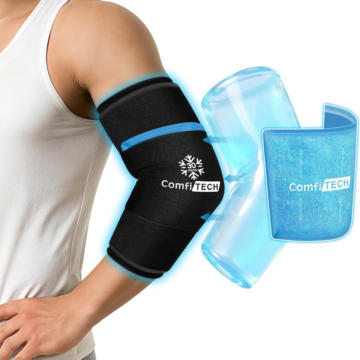 ComfiTECH Dual-Gel Elbow Ice Pack Wrap for Arm with 30-Min Cooling, L