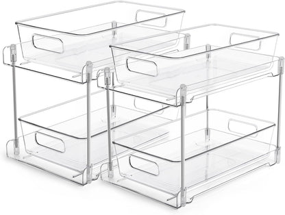 Vtopmart 2 Pack Pull Out Bathroom Under Sink Organizer (S-Standard) | Slide-out drawers, Multi-purpose storage, Clear visibility, Easy Set-up