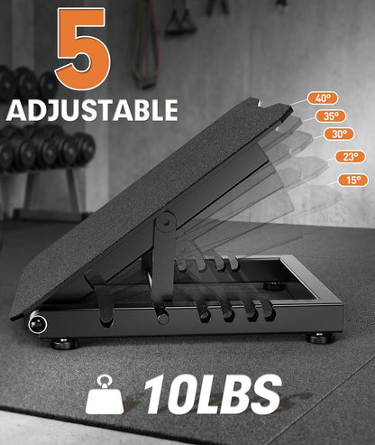 Steel Slant Board for Calf Stretching, 600lbs Capacity 5 Adjustable | Commercial Incline Board with Full-Surface High-Grip Tape, Squat Wedge for Plantar Fasciitis, Home Gym & Physical Therapy