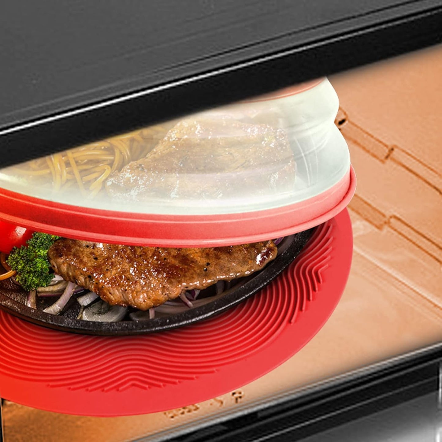 2 in 1, Aidacom Microwave Splatter Cover for Food & Silicone Microwave Mat, Mat as Bowl Holder, Trivet, Pot Holders, Drying, Baking, Utensils Rest for Kitchen Counter, Dishwasher Safe, Grey
