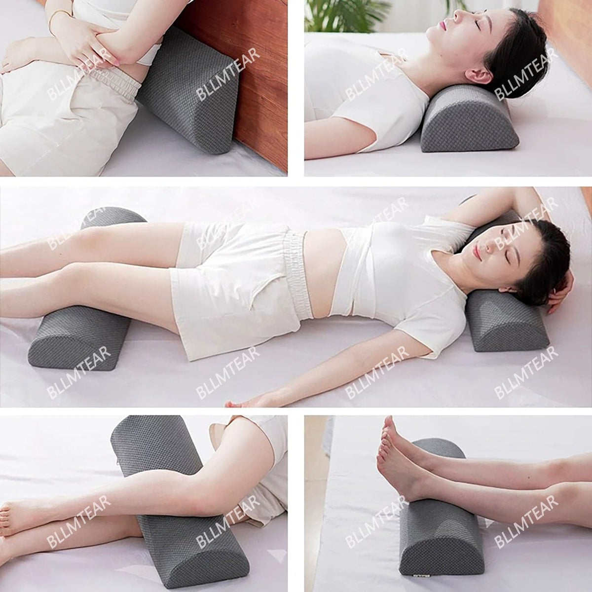 1/2 Pack Half Moon Bolster Pillow for Legs, Knees, Lower Back and Head | Lumbar Support Pillow for Bed, Sleeping | Semi Roll for Ankle and Foot Comfort - Machine Washable Cover(09,M:50x17x9cm)