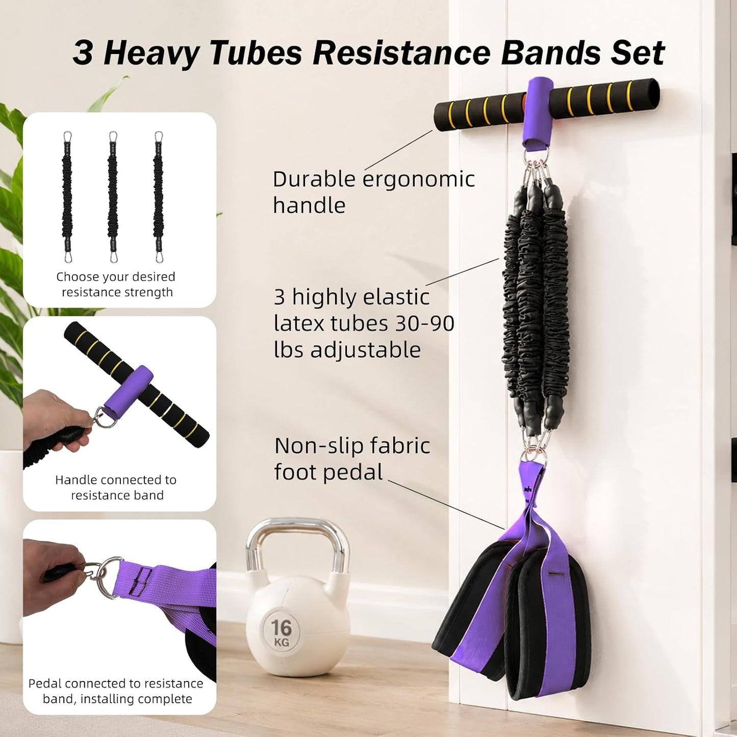 Pedal Resistance Band with Handles, 6-Tubes Natural Rubber Exercise Bands | Upgrade Foot Pedal Resistance Bands for Working Out, Multifunction Fitness Equipment for Abdomen, Waist, Arm, Leg, Pilates