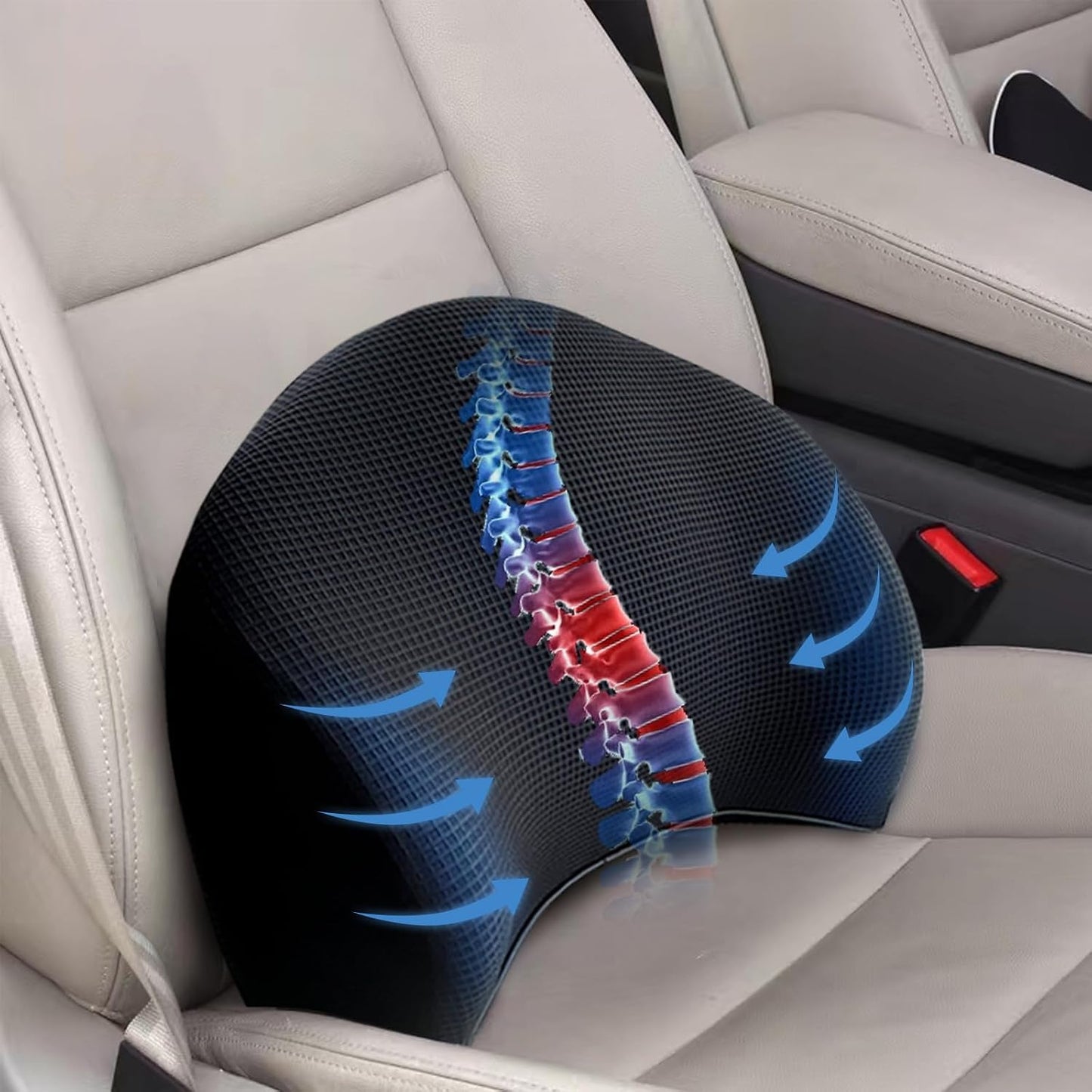 Super Cozy Lumbar Support Pillow for Car/Office Chair, 100% Memory Foam | Lumbar Pillow with Breathable Removable Cover, Ergonomic Design - Back Support for Back Pain Relief(Adjustable Strap, Black)