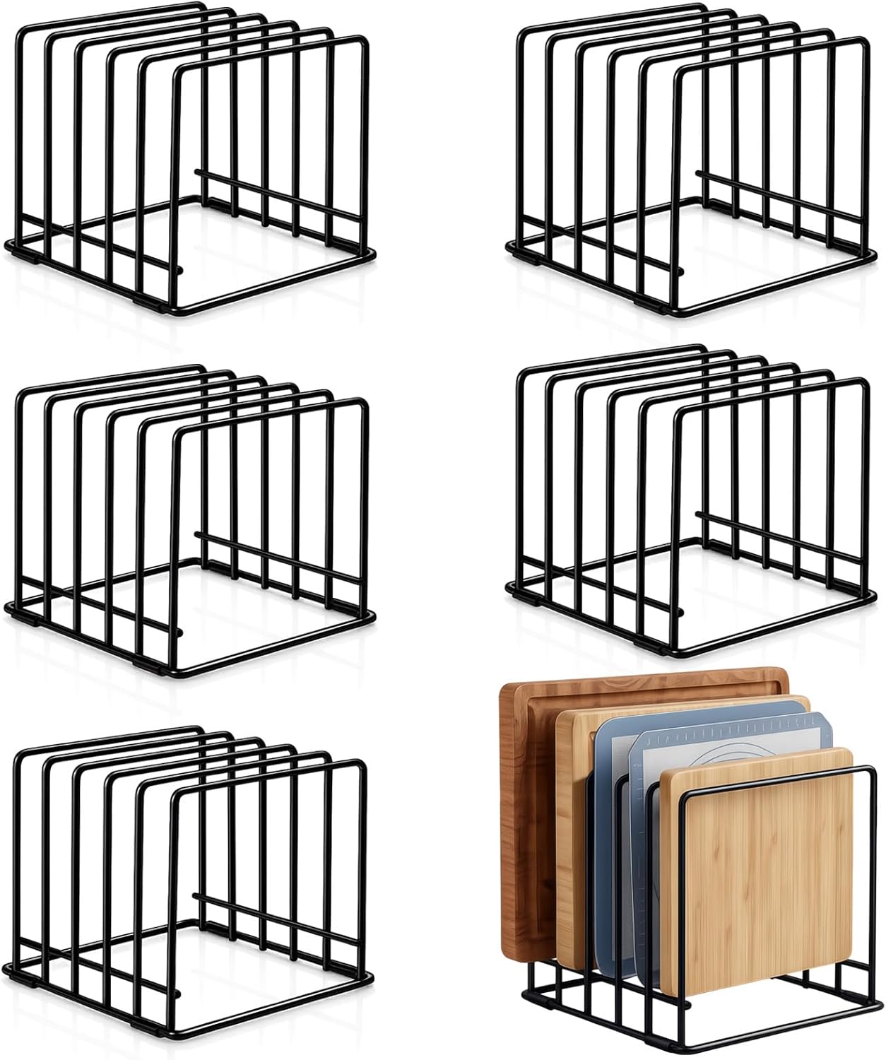 6 Pack Baking Sheet Organizer Rack Kitchen Cabinet Organizer 5 Slot Heavy-duty Metal Cookie Sheet for Cutting Board Storage Plate Bakeware Holder Tray Rack for Cabinets Countertop