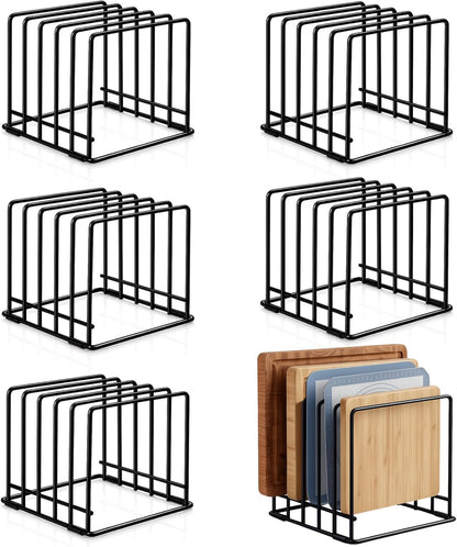6 Pack Baking Sheet Organizer Rack Kitchen Cabinet Organizer 5 Slot Heavy-duty Metal Cookie Sheet for Cutting Board Storage Plate Bakeware Holder Tray Rack for Cabinets Countertop