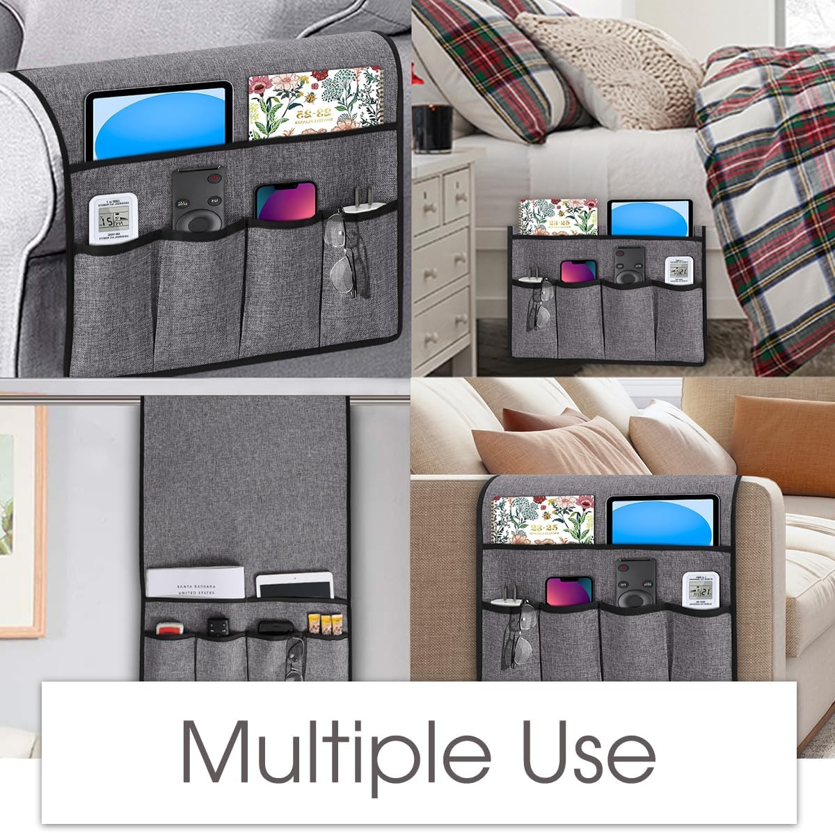 Joywell Remote Caddy Couch Remote Control Holder for Recliner Sofa Armrest Organizer Non Slip Arm Chair Caddie with 6 Pocket Storage for Magazine, Tablet, Phone, iPad, Black