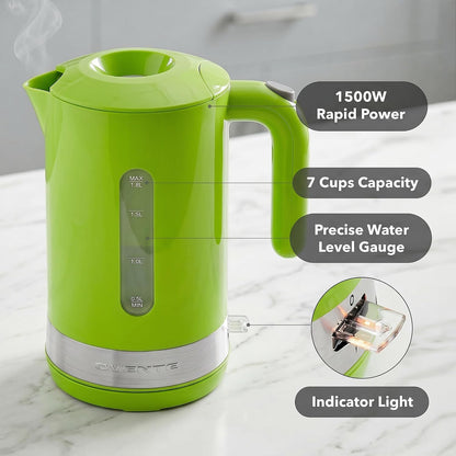 OVENTE 1.8L Electric Kettle with 1500W Fast Boiling Heater, Black KP413B | Best For Coffee or Tea, BPA-Free, Easy-Fill Lid, Water Level Window, Auto Shut-Off & Boil-Dry Protection, Removable Filter