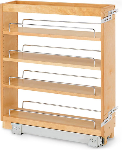 Rev-A-Shelf Pullout Kitchen Cabinet Organizer, Min Cabinet Opening 5.5" W | 5" W Slide Out Pantry Spice or Utensil Storage Rack with Adjustable Shelves for Base Cabinet Organization, 448-BC-5C