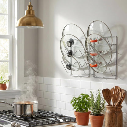 Simple Houseware 2-Pack Door/Wall Mount Pot Lid Organizer Rack, Chrome | Cabinet Door / Wall Mount, 9.5" W x 4.5" D x 11.5" H